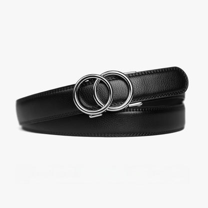 Women’s Black Leather Ratchet Belt – Adjustable Waist
