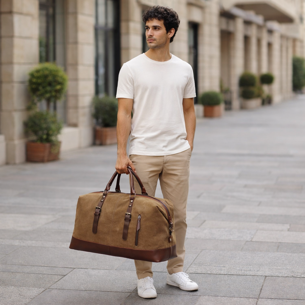 Sac de Voyage en Cuir et Toile pour Homme - Design Weekender Durable