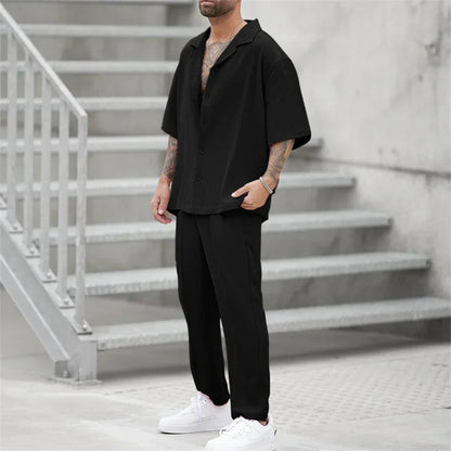 Modisches Herren-Sommer-Set | Kurzarm-Oberteil und Shorts aus Baumwolle | Bequem und Stylisch für Heiße Tage 0