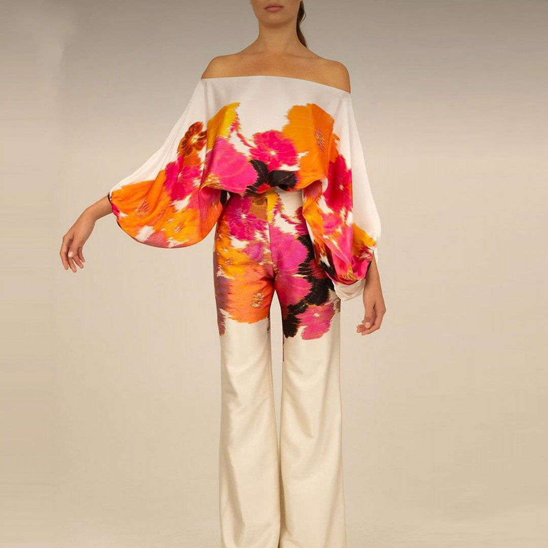 Maya - Elegante tweedelige outfit met willekeurige lijnenprint