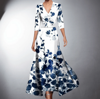 Zoe | Vestido Largo Clásico Floral con Escote en V