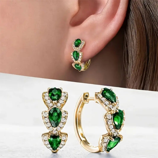 Divifa Green Crystal Earrings in Gold-Plated stainless steel