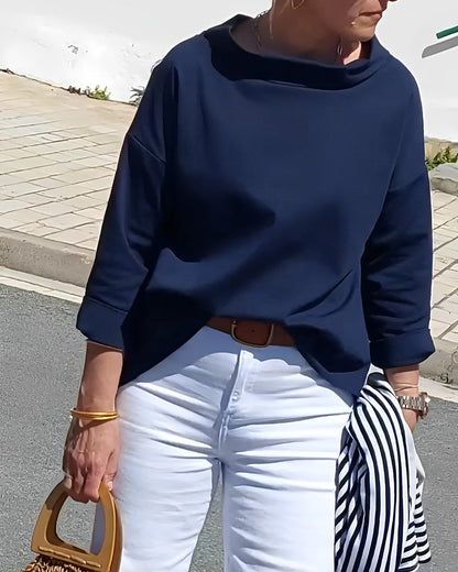 Elégant chemisier à manches 3/4 avec encolure U-Boot pour femmes