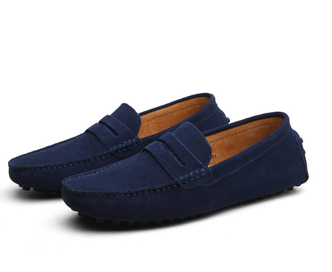 Mocassins en daim bleu marine pour homme, élégants et confortables, semelle antidérapante, style décontracté, parfaits pour toutes occasions.