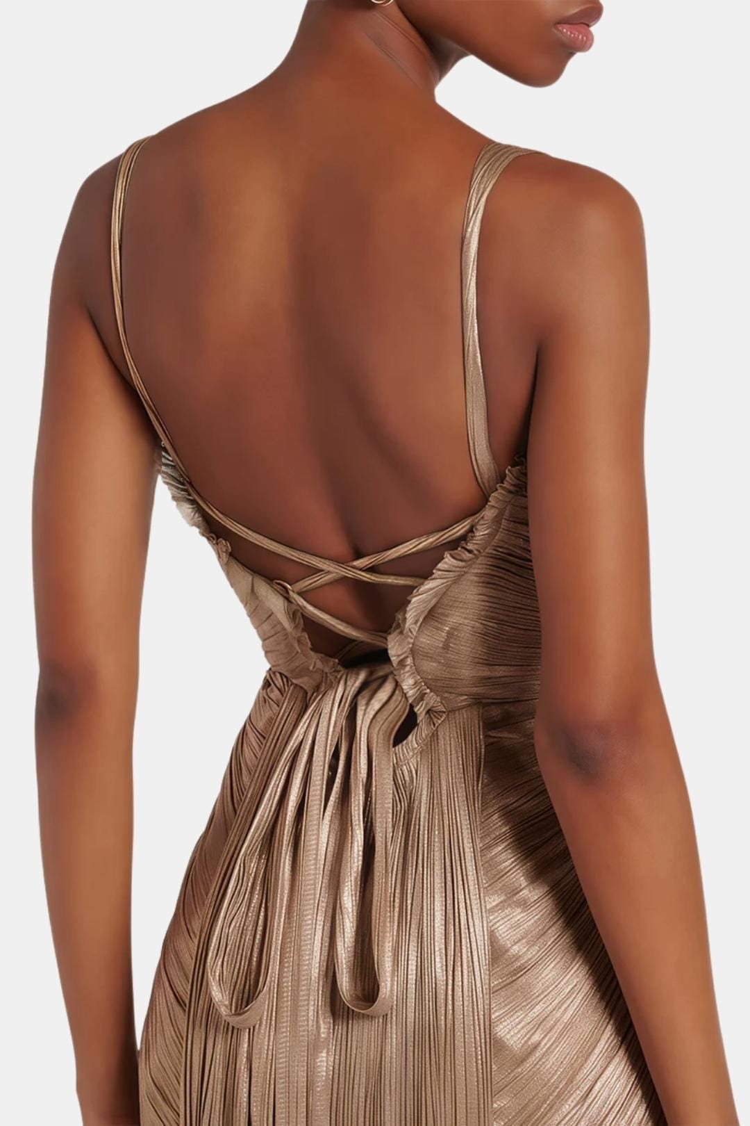 Natalia - Pleated Glossy Maxi Corset Long Dress