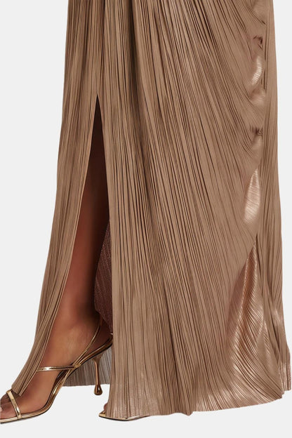 Natalia - Pleated Glossy Maxi Corset Long Dress