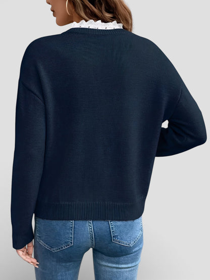 Klara | Pleteni top s elegantnim čipkastim ovratnikom