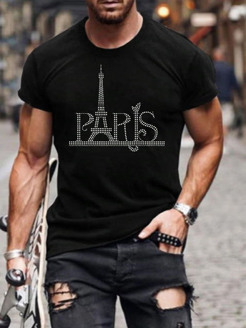 Men’s Graphic T-Shirt Rhinestone Crown Logo Slim Fit Top