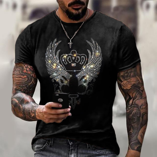 Men’s Graphic T-Shirt Rhinestone Crown Logo Slim Fit Top