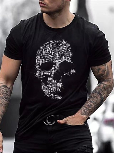 Men’s Graphic T-Shirt Rhinestone Crown Logo Slim Fit Top