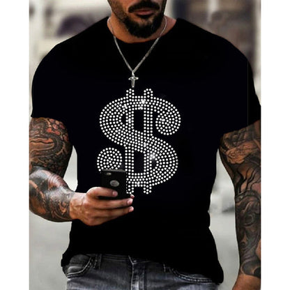 Men’s Graphic T-Shirt Rhinestone Crown Logo Slim Fit Top