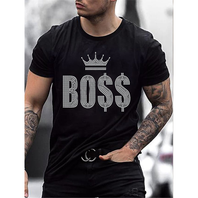 Men’s Graphic T-Shirt Rhinestone Crown Logo Slim Fit Top