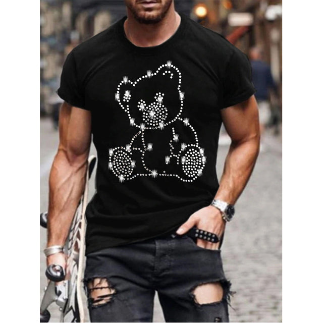 Men’s Graphic T-Shirt Rhinestone Crown Logo Slim Fit Top