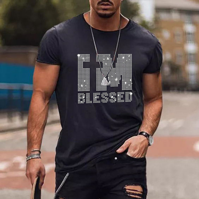 Men’s Graphic T-Shirt Rhinestone Crown Logo Slim Fit Top