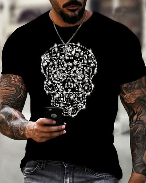 Men’s Graphic T-Shirt Rhinestone Crown Logo Slim Fit Top