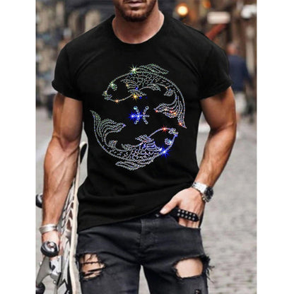 Men’s Graphic T-Shirt Rhinestone Crown Logo Slim Fit Top