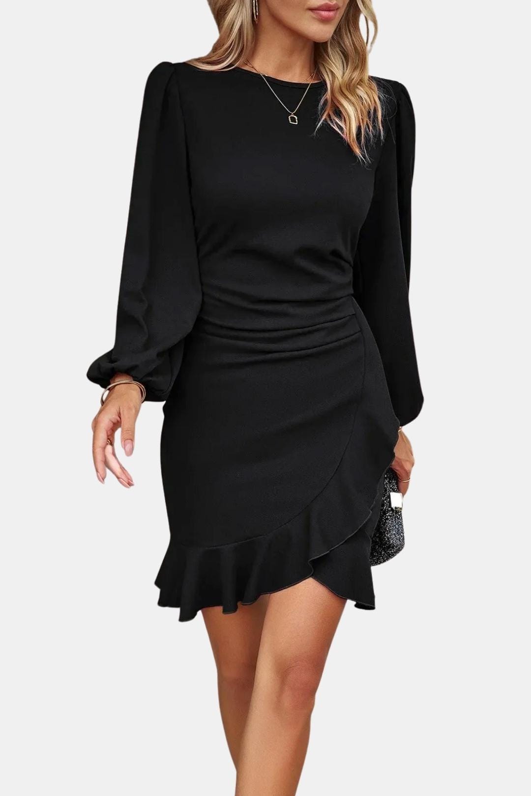 Nichole – Ruched Puff Sleeve Mini Dress