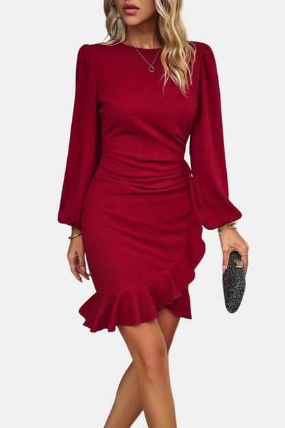 Nichole – Ruched Puff Sleeve Mini Dress