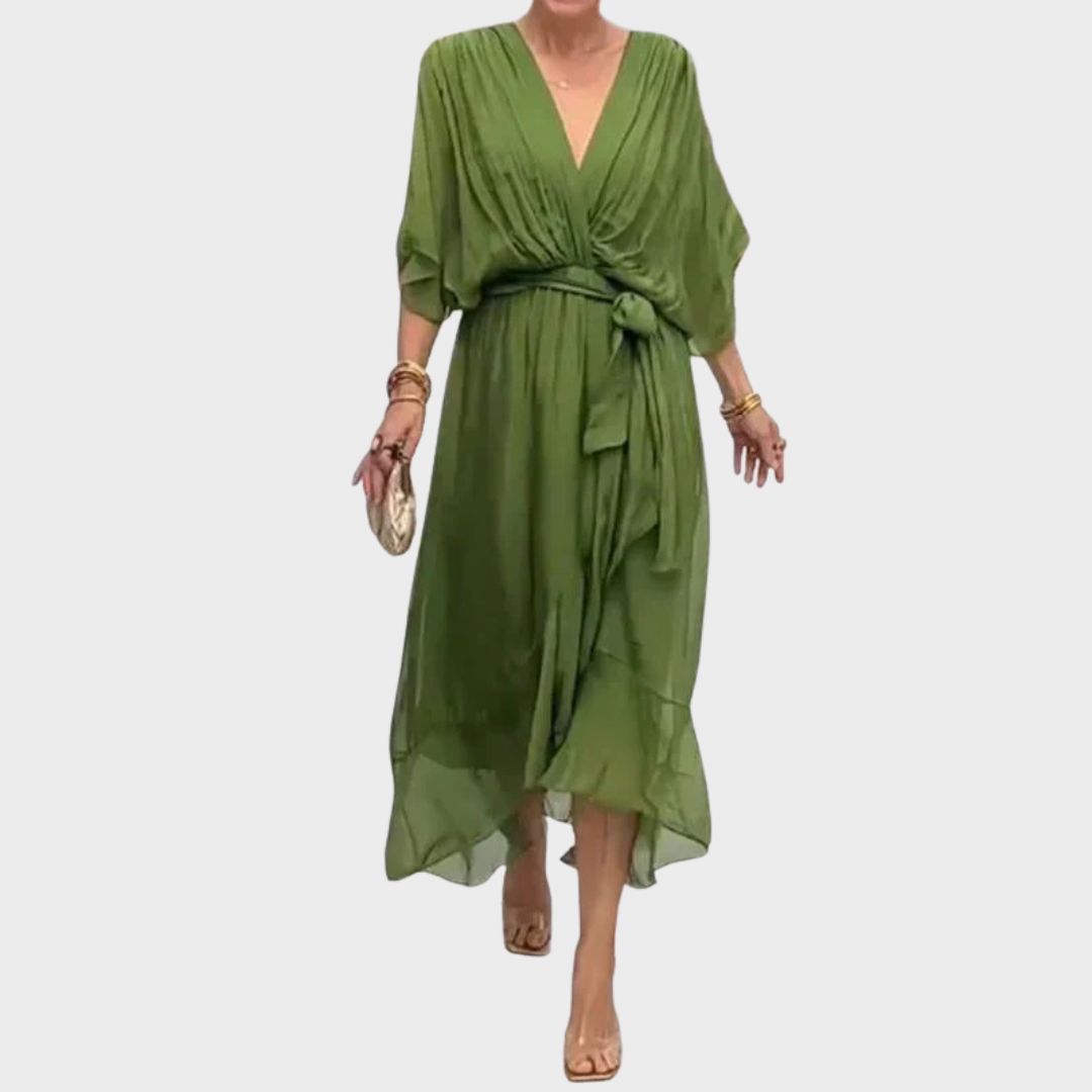 Monica™ | Vestido de Chifón de Seda con Escote en V