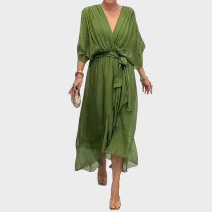 Monica™ | Vestido de Chifón de Seda con Escote en V