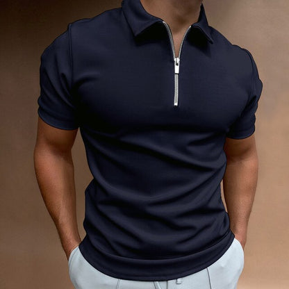 Men's Knit Quarter-Zip Polo Shirt Slim Fit Top