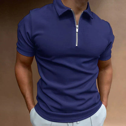 Men's Knit Quarter-Zip Polo Shirt Slim Fit Top