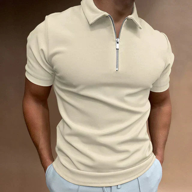 Men's Knit Quarter-Zip Polo Shirt Slim Fit Top