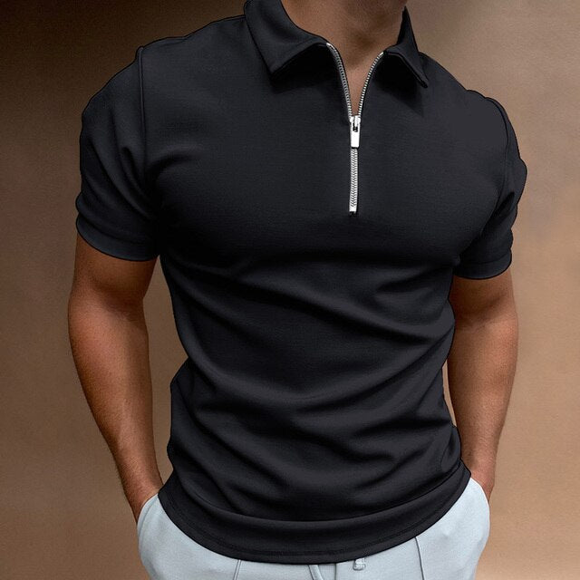 Men's Knit Quarter-Zip Polo Shirt Slim Fit Top