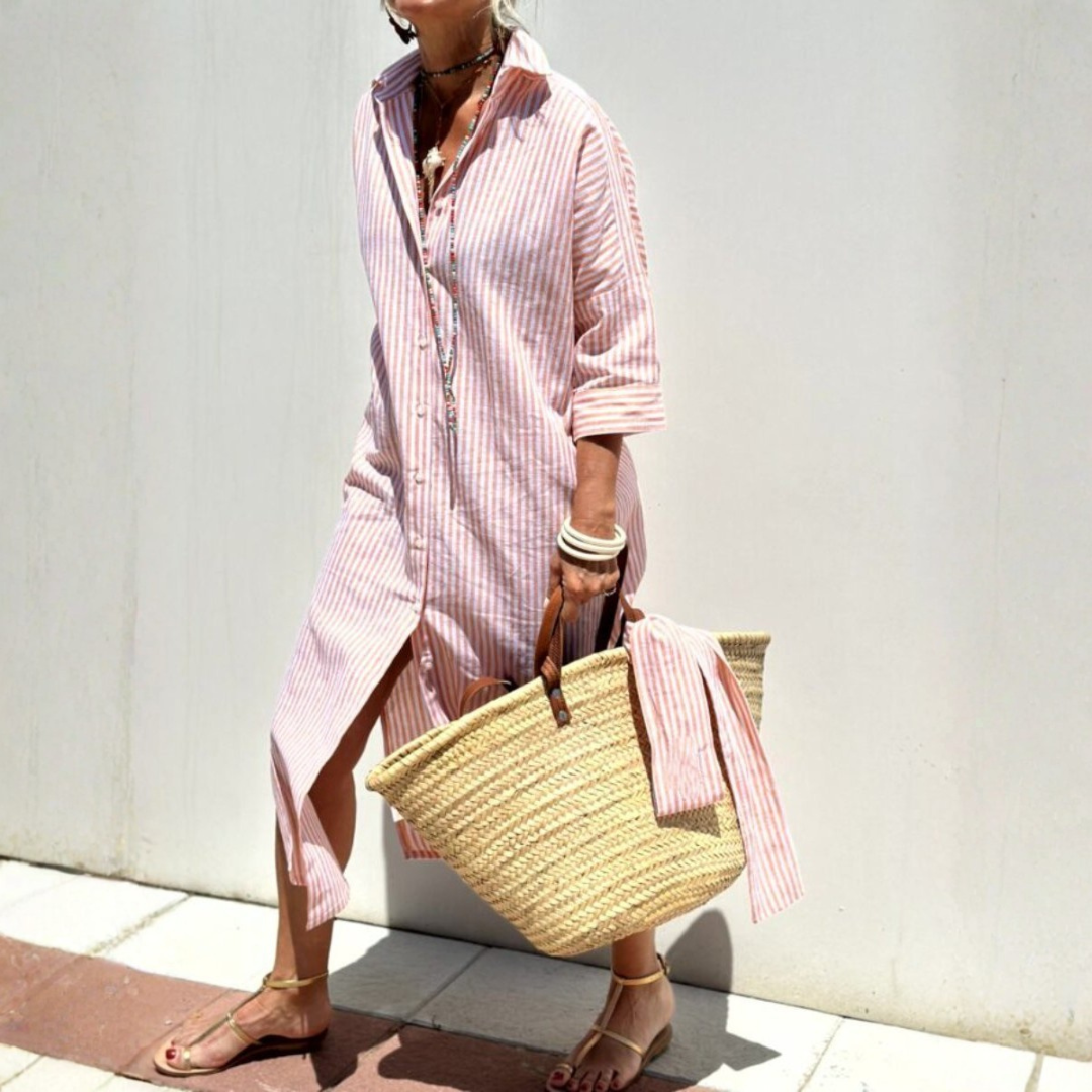 Noa | Women Summer Shirt Dress Striped Button Front Midi