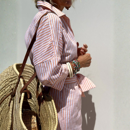 Noa | Women Summer Shirt Dress Striped Button Front Midi