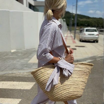 Noa | Women Summer Shirt Dress Striped Button Front Midi