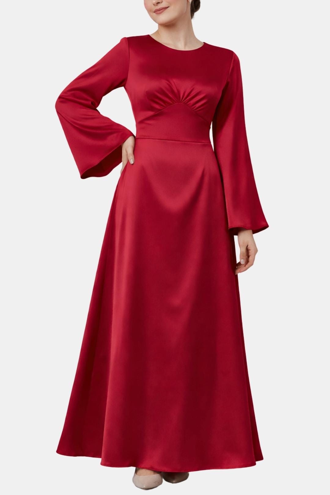 Noorina – Long Sleeve Ruched Satin Abaya