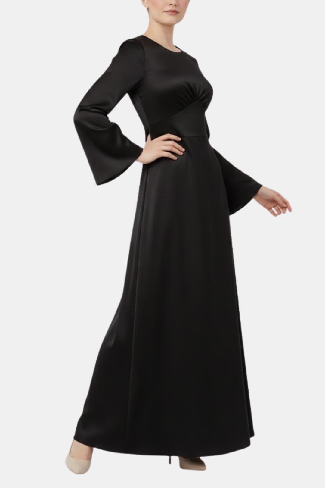 Noorina – Long Sleeve Ruched Satin Abaya