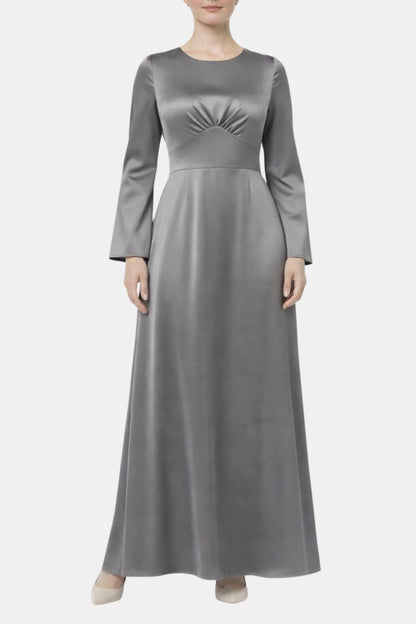 Noorina – Long Sleeve Ruched Satin Abaya