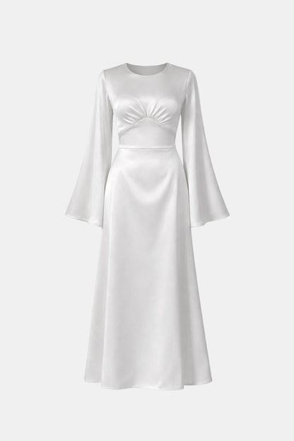 Noorina – Long Sleeve Ruched Satin Abaya