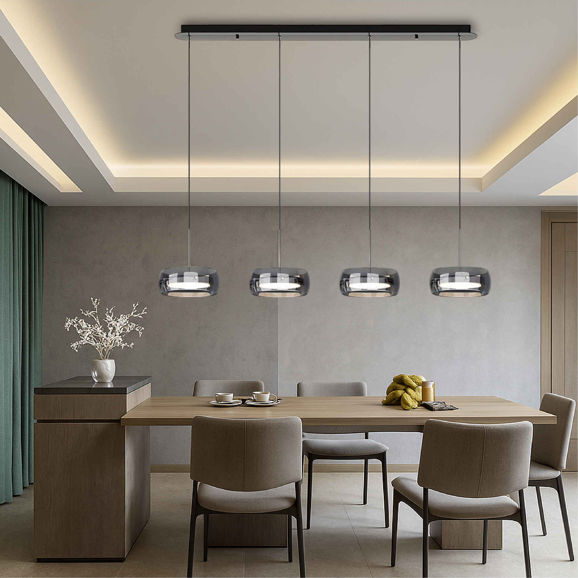 Nowoczesna Lampa Wisząca Jara z Żelaza i Szkła – Regulowana Wysokość, Idealna Lampa do Salonu i Jadalni, 3 lub 4 Lampy LED 3