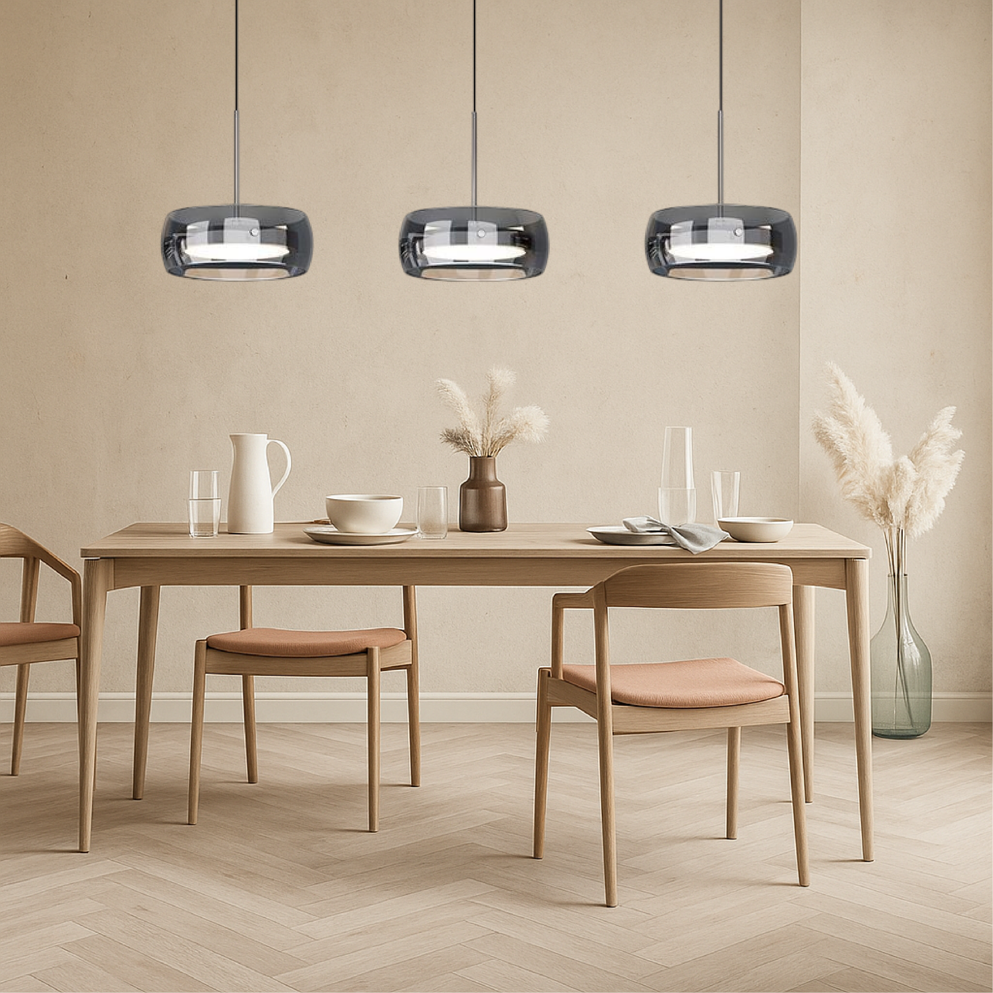 Nowoczesna Lampa Wisząca Jara z Żelaza i Szkła – Regulowana Wysokość, Idealna Lampa do Salonu i Jadalni, 3 lub 4 Lampy LED 4