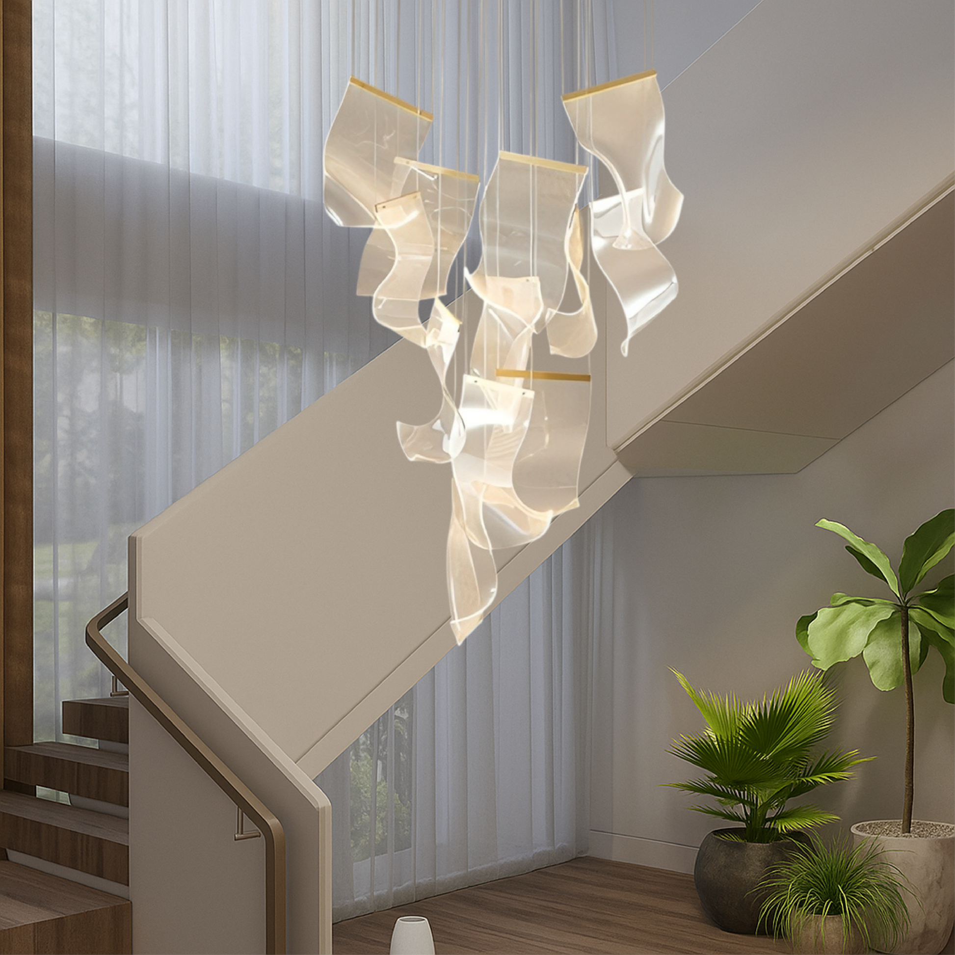 Nowoczesny Złoty Żyrandol do Salonu z Regulowaną Wysokością i Ciepłym Światłem LED – Akrylowy Design do Foyer i Jadalni 4