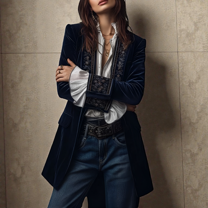 SUENTA Elegante Samtjacke Luxuriösen Samtmaterial Exquisiten Verarbeitung