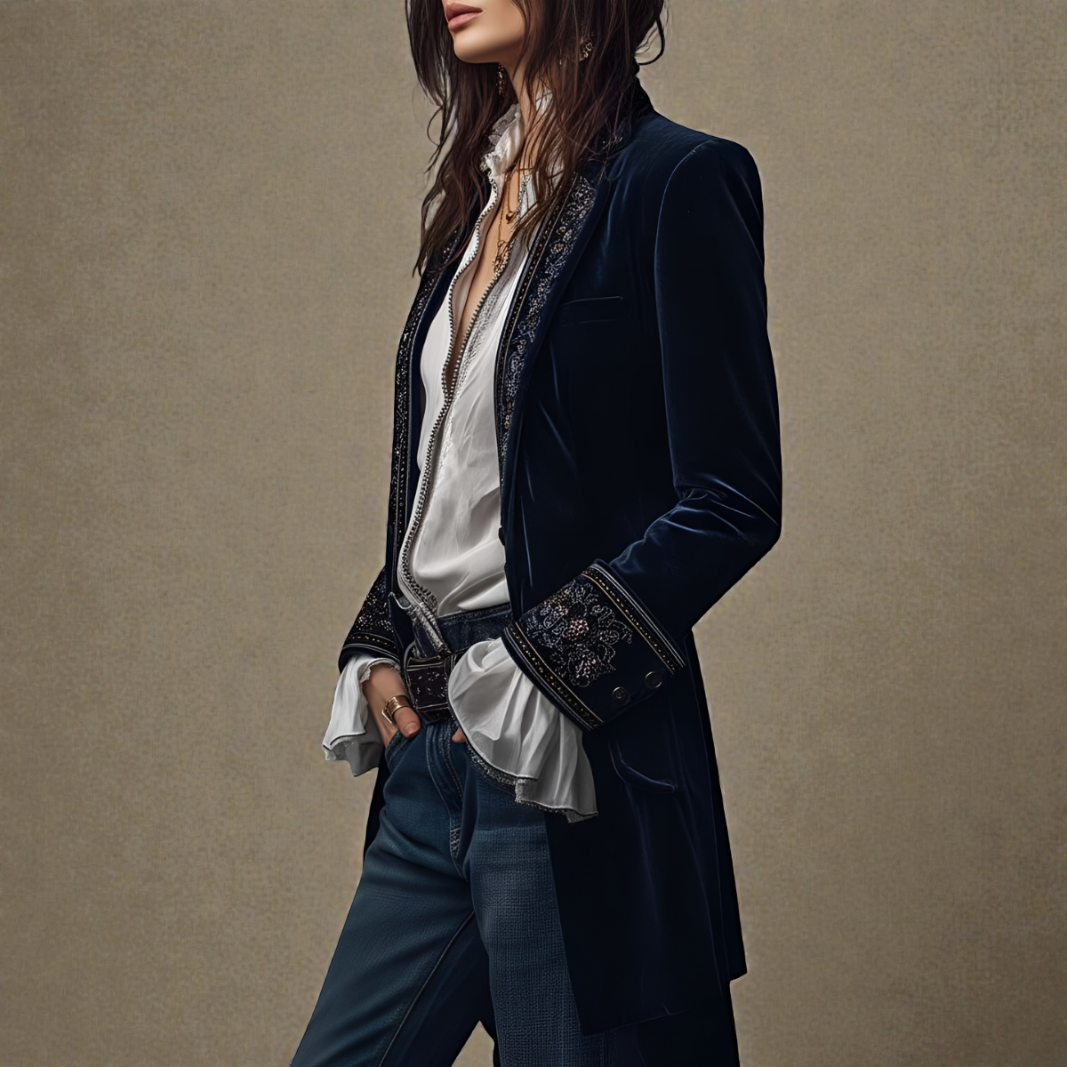 SUENTA Elegante Samtjacke Luxuriösen Samtmaterial Exquisiten Verarbeitung