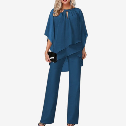Linda - 2 Piece Set with Ruffled Top and Wide Leg Pants | Loose Fit for Daily Wear | Sizes S–3XL | Red, White, Blue, Dark Blue