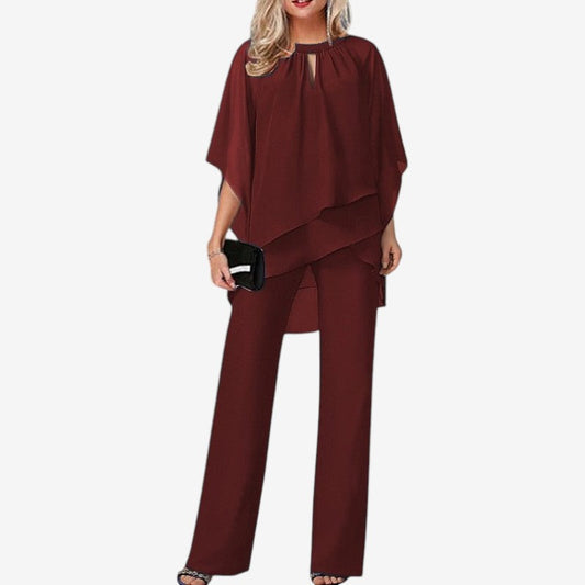 Linda - 2 Piece Set with Ruffled Top and Wide Leg Pants | Loose Fit for Daily Wear | Sizes S–3XL | Red, White, Blue, Dark Blue