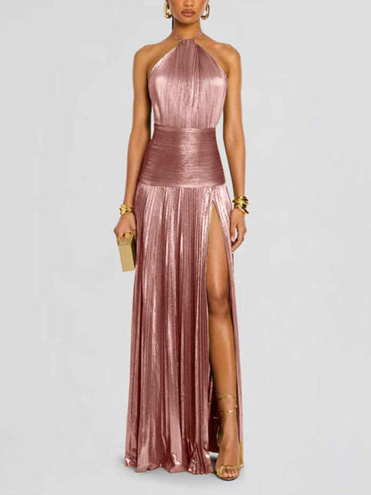 Robe Maxi Métallisée Thalia Péridot pour un Style Élégant et Éblouissant