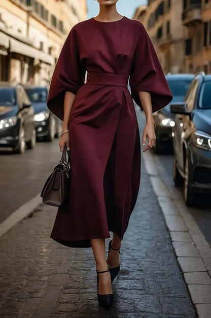 Robe de soirée élégante - Ceinture satinée - Invitée de mariage chic