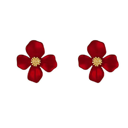 Women's Red Petal Elegant High-grade Round Face Earrings