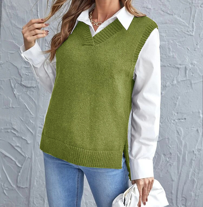 Gilet in maglia con scollo a V da donna - capospalla leggero e morbido senza maniche