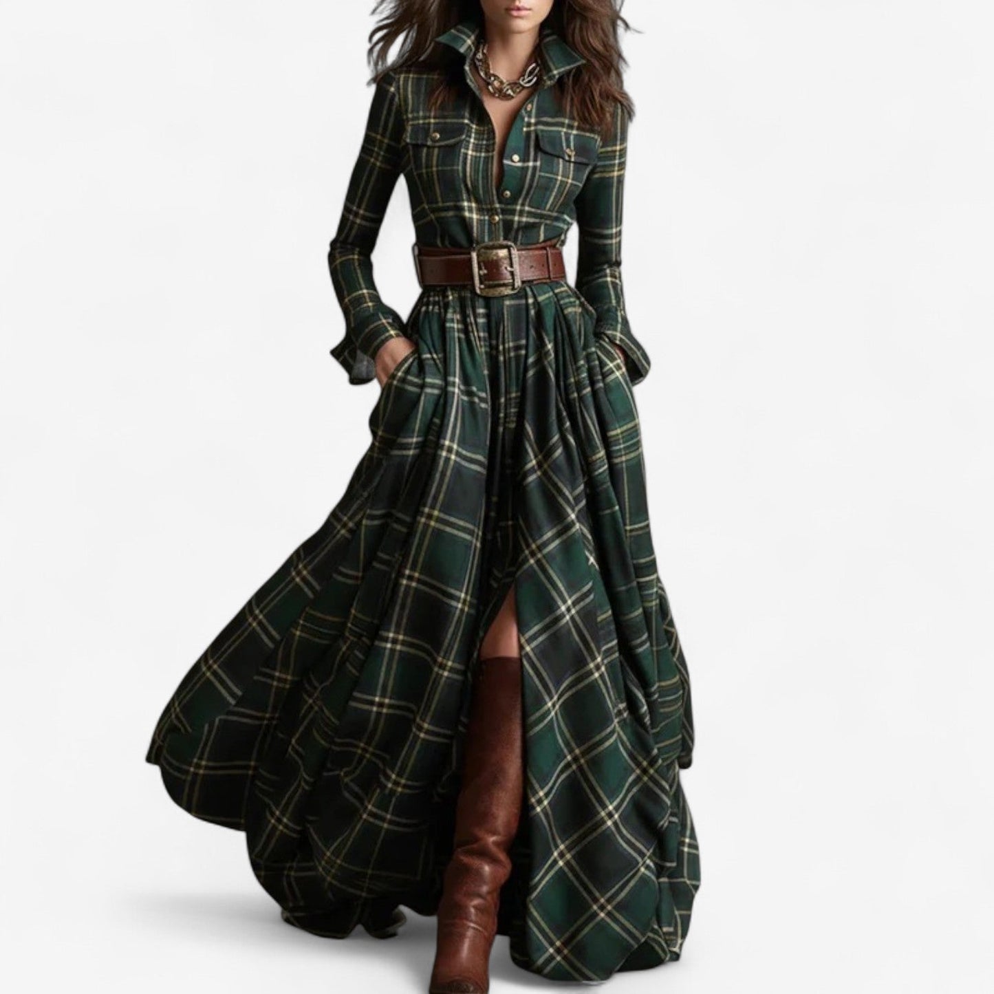 Elegantes zeitloses kariertes Maxikleid