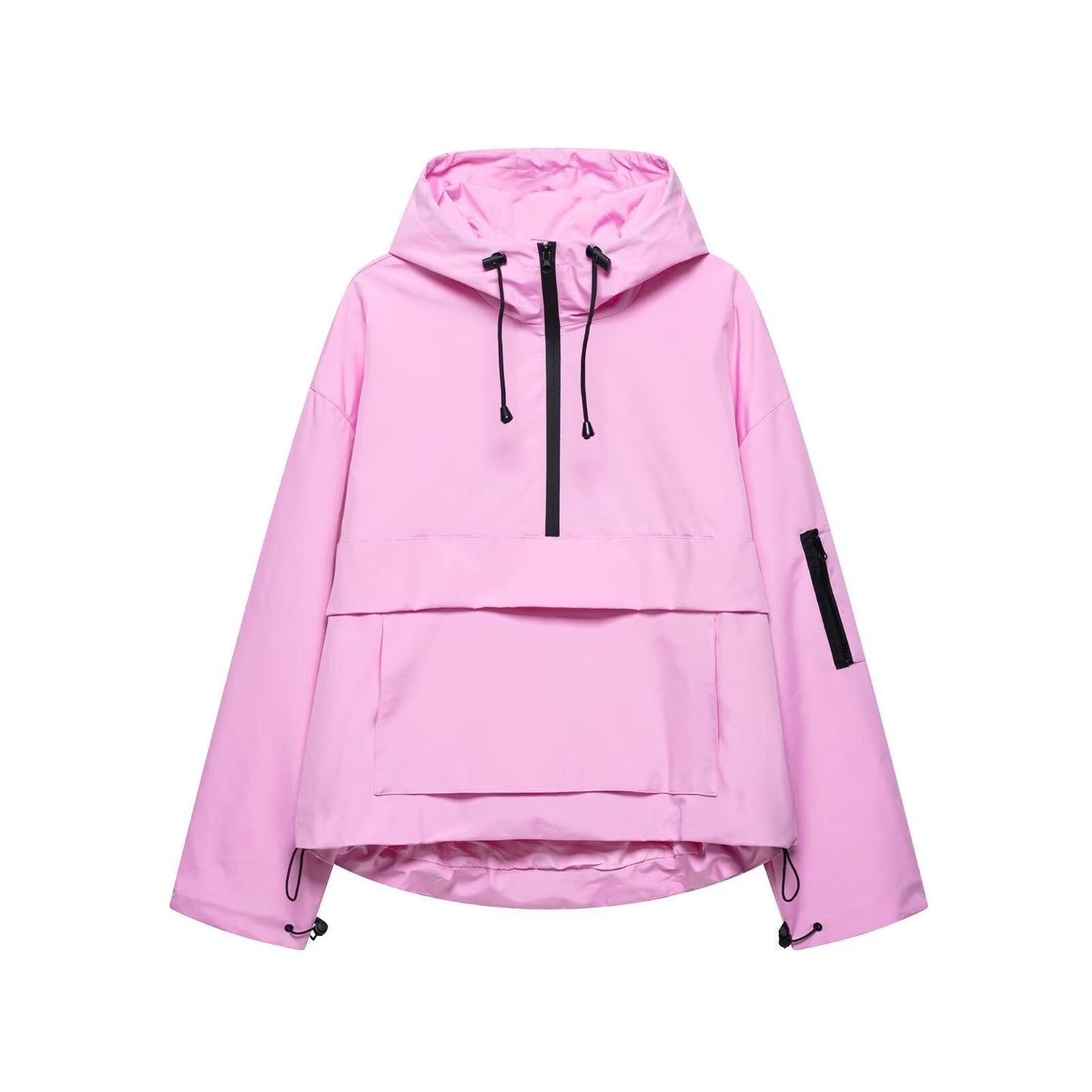 Women's Hooded Jacket with Front Zip and Pouch Pocket