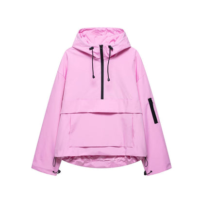 Women's Hooded Jacket with Front Zip and Pouch Pocket