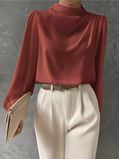 Elegante camicetta da donna con colletto rialzato - Top a maniche lunghe